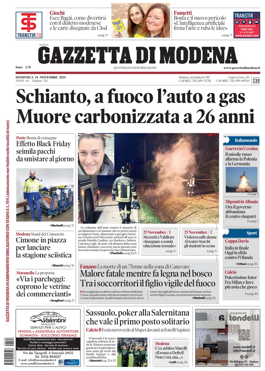 Prima-pagina-gazzetta di modena-oggi-edizione-del-2024-11-24